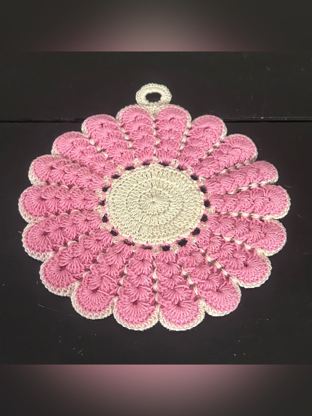 Handmade Pink & Cream Crochet Flower Trivet